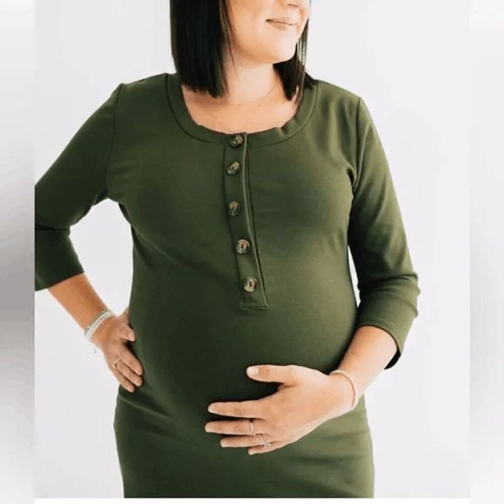 Lou Lou & Company Olive Green Everyday Henley Dress Women's Size XS